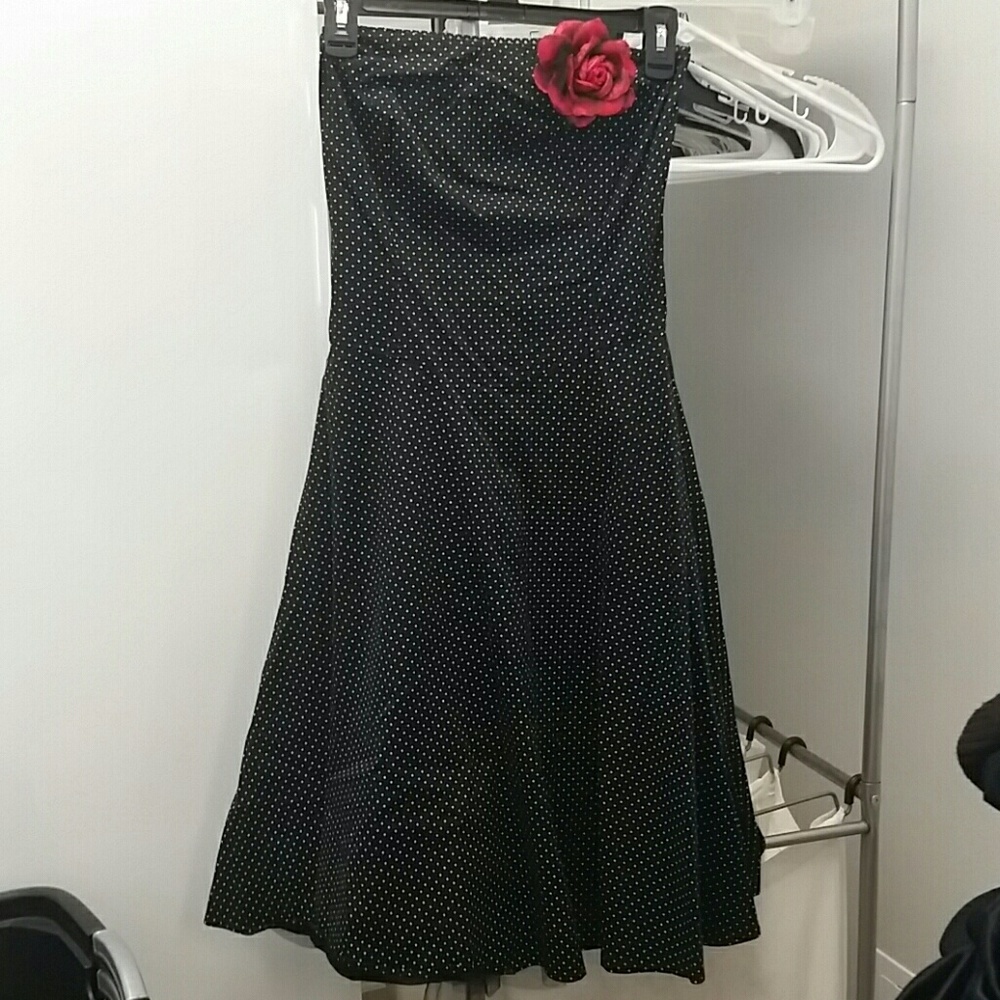 Black with white polka dots dress with rose